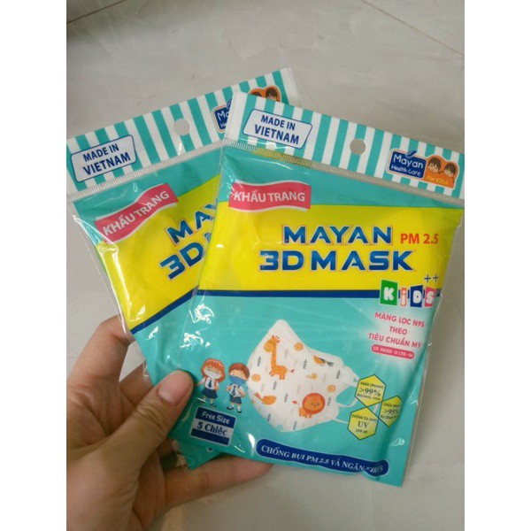 Khẩu Trang Mayan 3D Mask Media Chống Bụi PM 2.5 4 lớp Gói 5 cái TRẺ EM