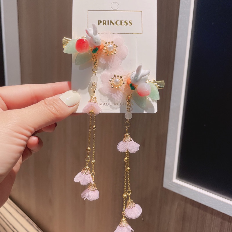 1 Cặp Kẹp Tóc Tua Rua Hình Cánh Bướm Hán Phục Cho Bé Gái