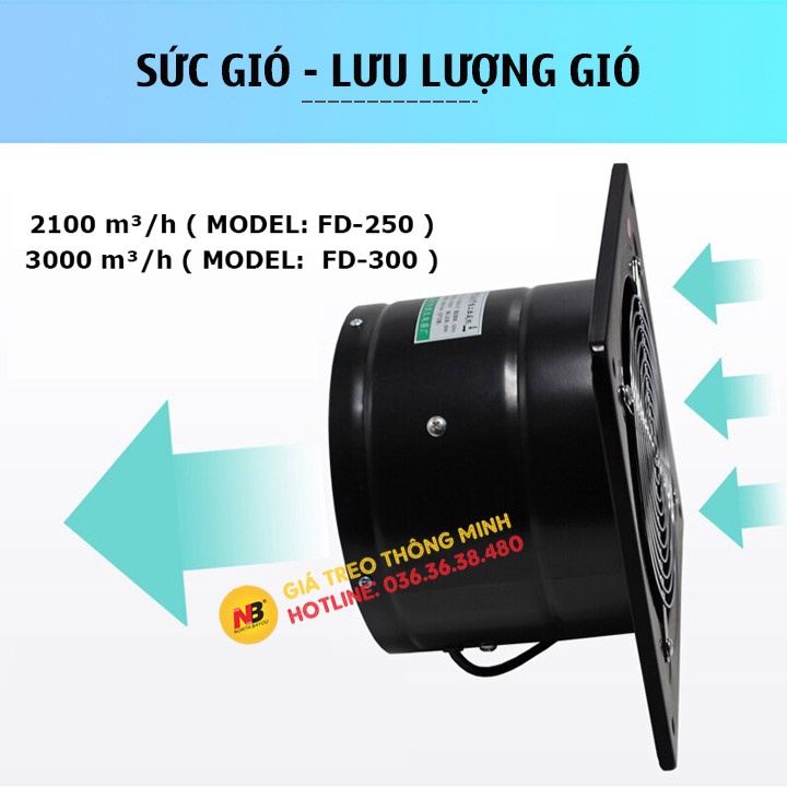 Quạt Hút Mùi Nhà Vệ Sinh , Nhà Bếp , Phòng Ngủ - Quạt Hút Thông Gió Nhà Xưởng FD 250 - 100W / Sức Gió 2100 m3/h