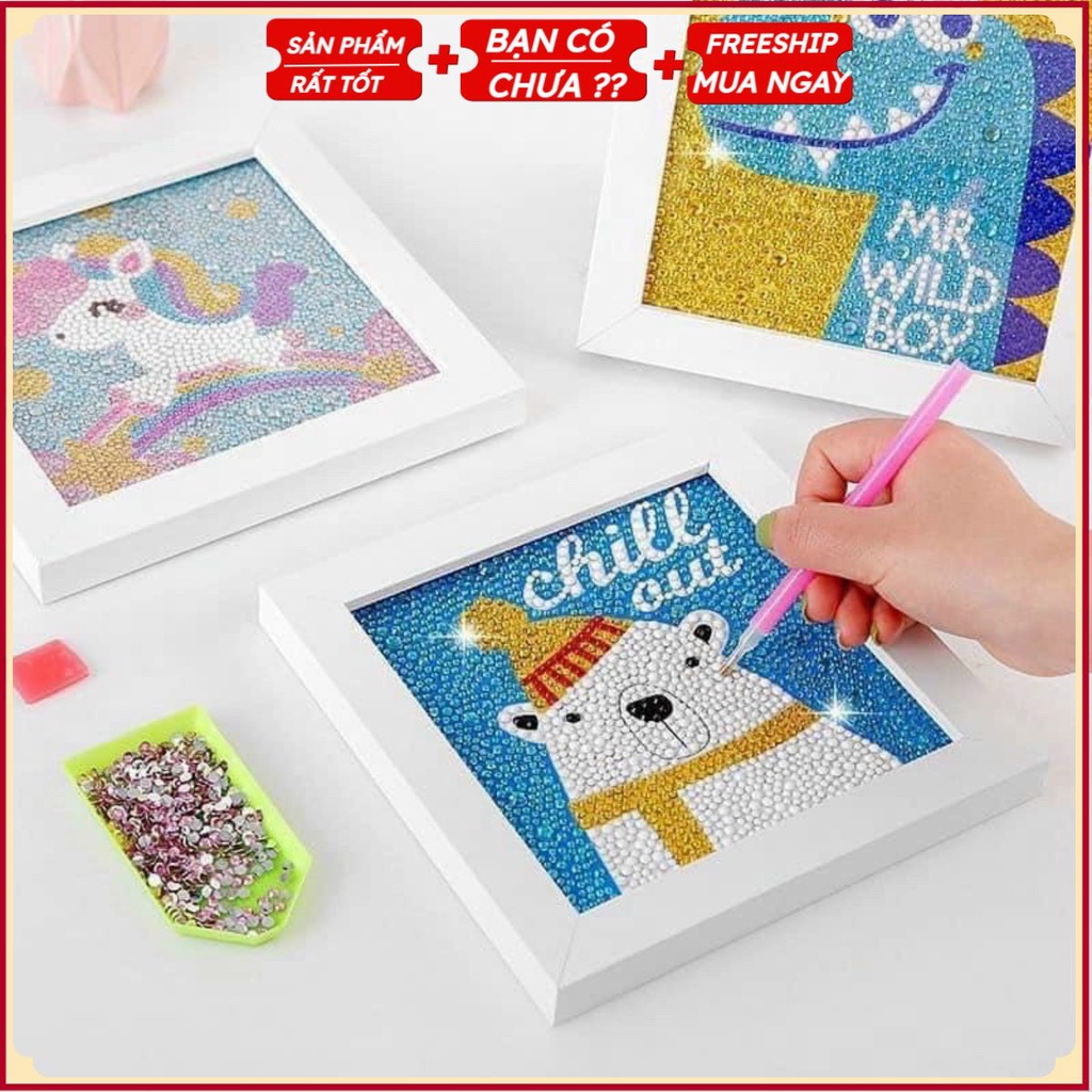 PVN31840 Tranh đính gắn đá cho bé có thể treo trang trí phòng hoặc khung để bàn hình hoạt hình dễ thương T2