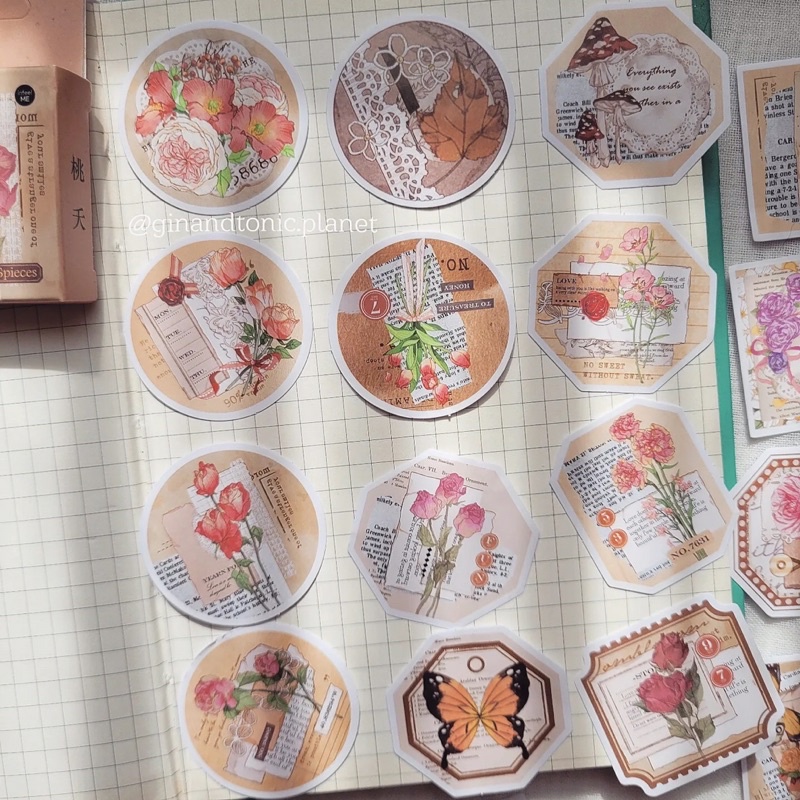 Set 23 sticker thực vật và quote dùng trang trí junk journal và vintage journal - ginandtonic