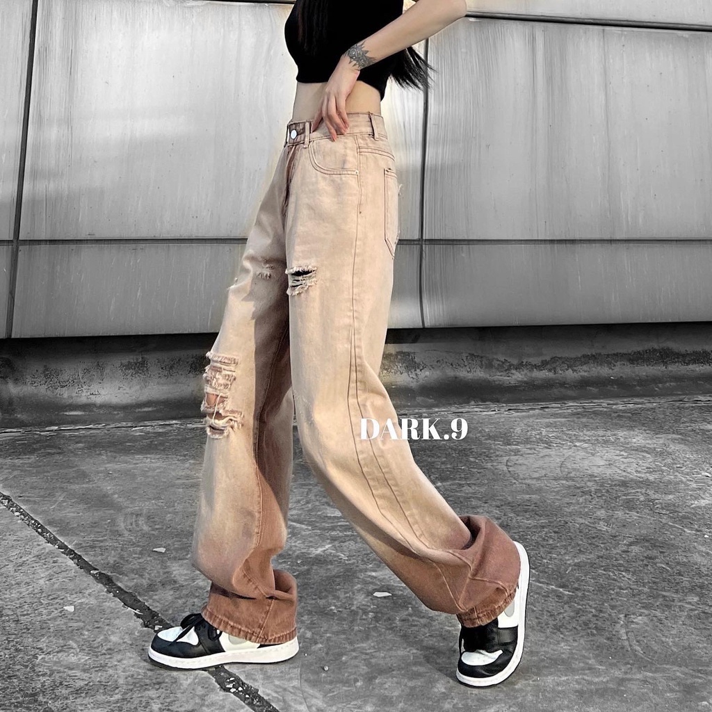 Quần Jeans Nâu rách nam nữ unisex QB1011
