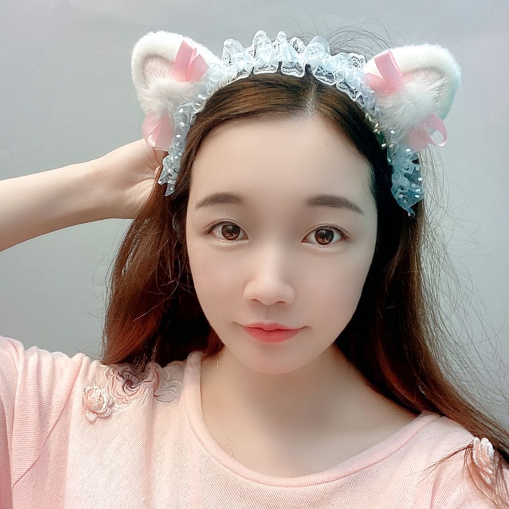 Băng đô thời trang kiểu tai mèo phối ren phong cách Hàn Quốc thanh lịch dành cho nữ