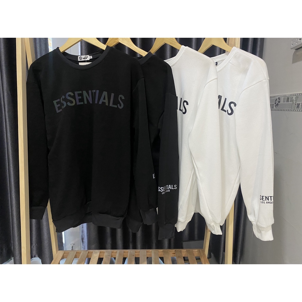 Áo sweater essentials full size 2 màu trắng đen chất liệu nỉ cotton thời trang hàn quốc | BigBuy360 - bigbuy360.vn