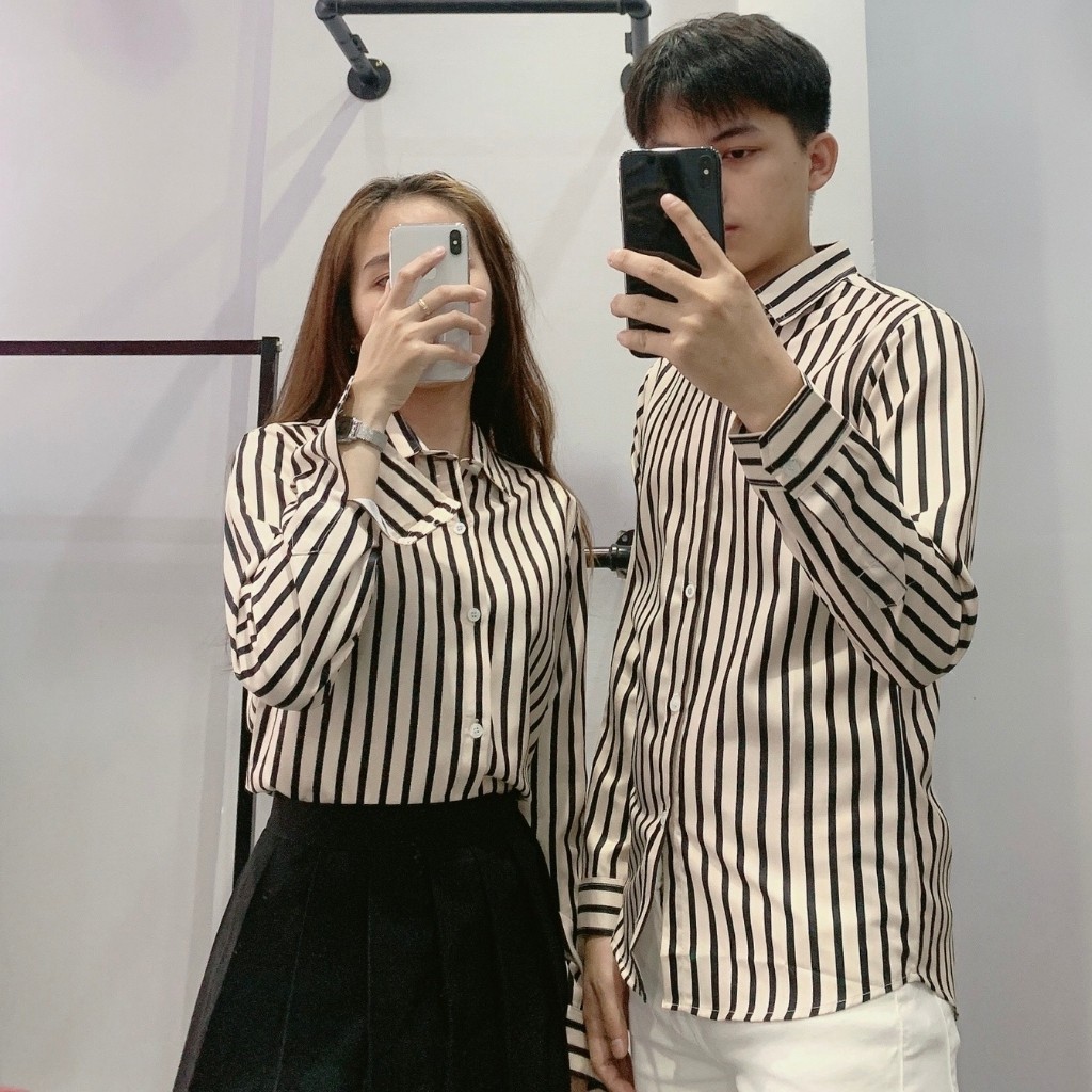 Áo sơ mi nam nữ tay dài Hàn Quốc form Body, họa tiết kẻ sọc đen nhỏ, chất lụa không nhăn - D262 Luxury 2021