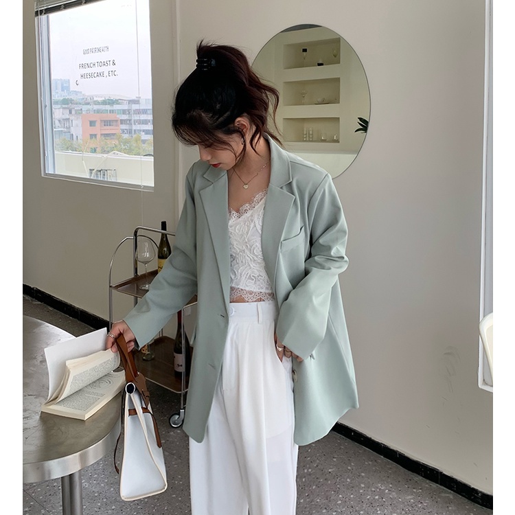 SUXI Áo Khoác Blazers Tay Dài Dáng Rộng Phong Cách Hàn Quốc Đơn Giản Thời Trang Mùa Xuân