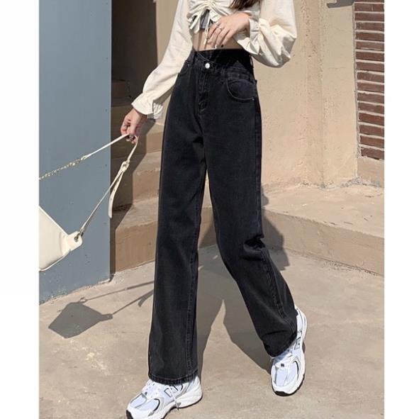 Quần Jeans Ống Rộng Xanh - Quần Bò Ống Rộng Nữ Dáng Suông 1 Cúc Cạp Chéo Ulzzang Unisex | BigBuy360 - bigbuy360.vn