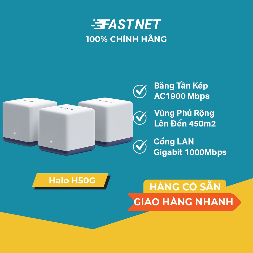 [Hỏa tốc] Hệ Thống Wi-Fi Mesh Cho Gia Đình Mercusys Halo H50G Chuẩn AC1900