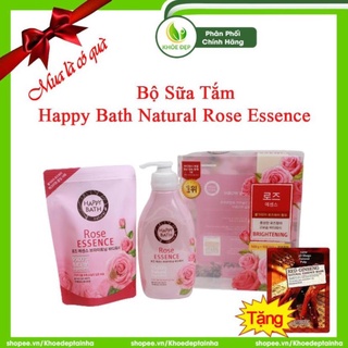 Bộ sữa tắm happy bath natural rose essence 750ml