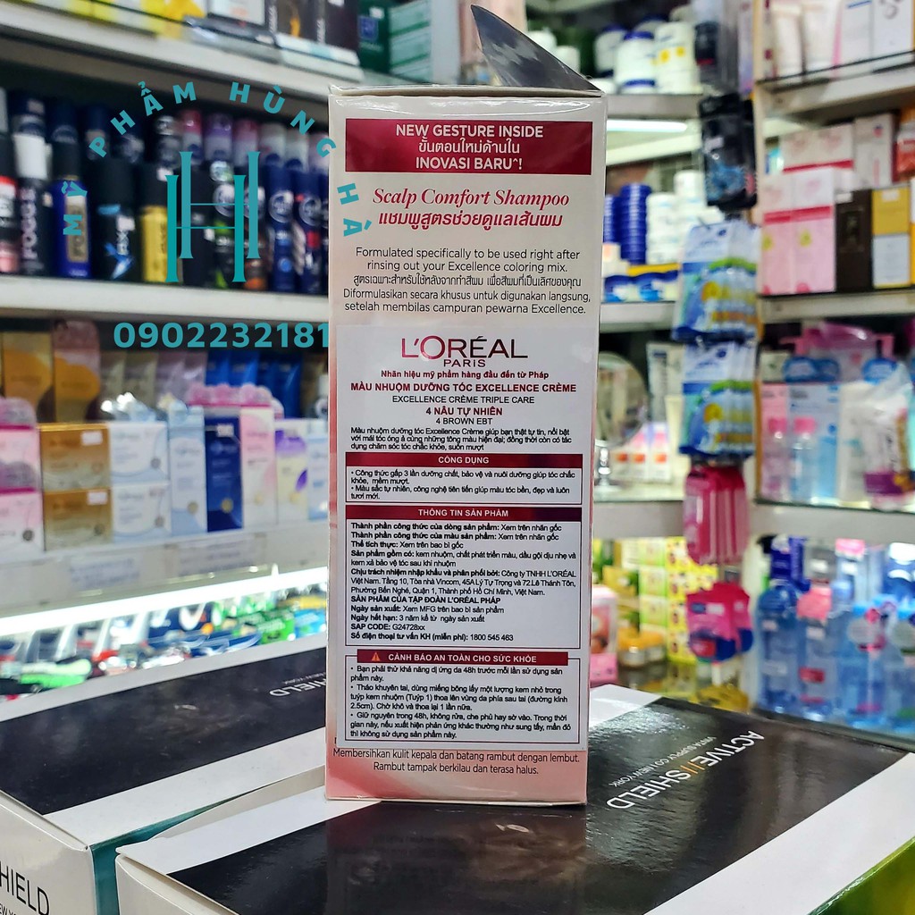 Thuốc nhuộm tóc phủ bạc Loreal, số 4 màu nâu tự nhiên, Loreal Excellence Creme