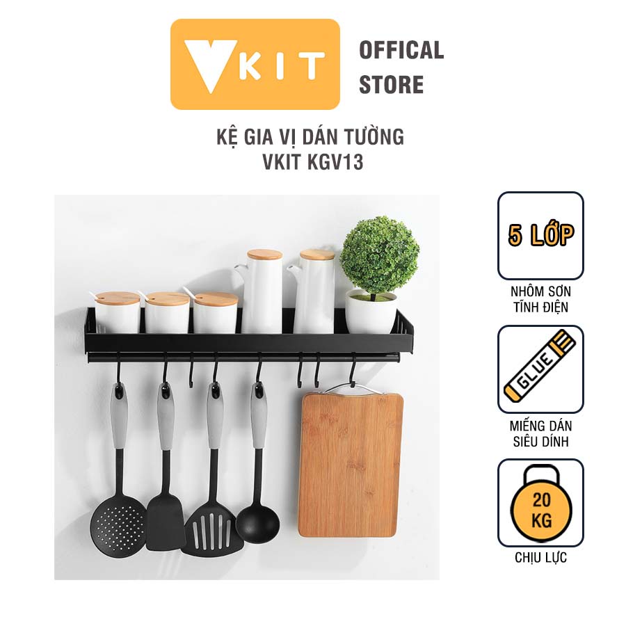 kệ gia vị dán tường kèm móc treo tiện lợi VKIT KGV14