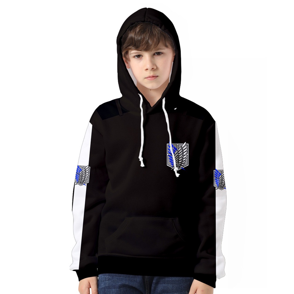 Toplong Kid s Áo Khoác Hoodie Chui Đầu In Hoạt Hình Attack on Titan (xx-large, Đen)