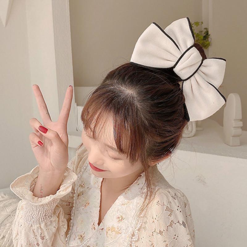 Elegant Retro Black and White Big Bow Hair Clip Cute Fabric Top Clip Fashion Korean Hair Accessories