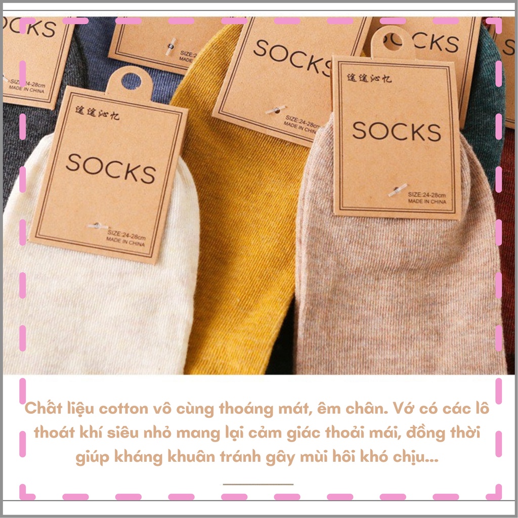Tất nam nữ cổ ngắn trơn nhiều màu - vớ cotton thoáng mát kháng khuẩn