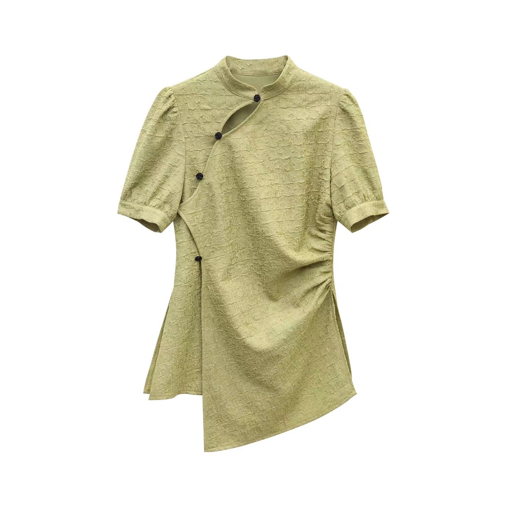 Áo Sơ Mi Tay Ngắn Cổ Đứng Phong Cách Hàn Quốc Dành Cho Nữ