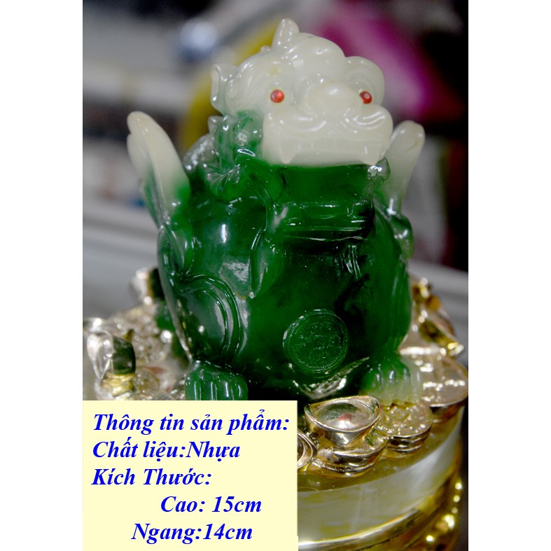 Tượng Tỳ Hưu phong thủy,chiêu tài lộc màu xanh có đế xoay cao 15cm