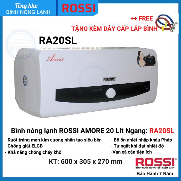 Bình nước nóng gián tiếp Rossi Amore 20 Lít Ngang-RA20SL, bảo hành 7 năm, TÂN Á ĐẠI THÀNH ONLINE