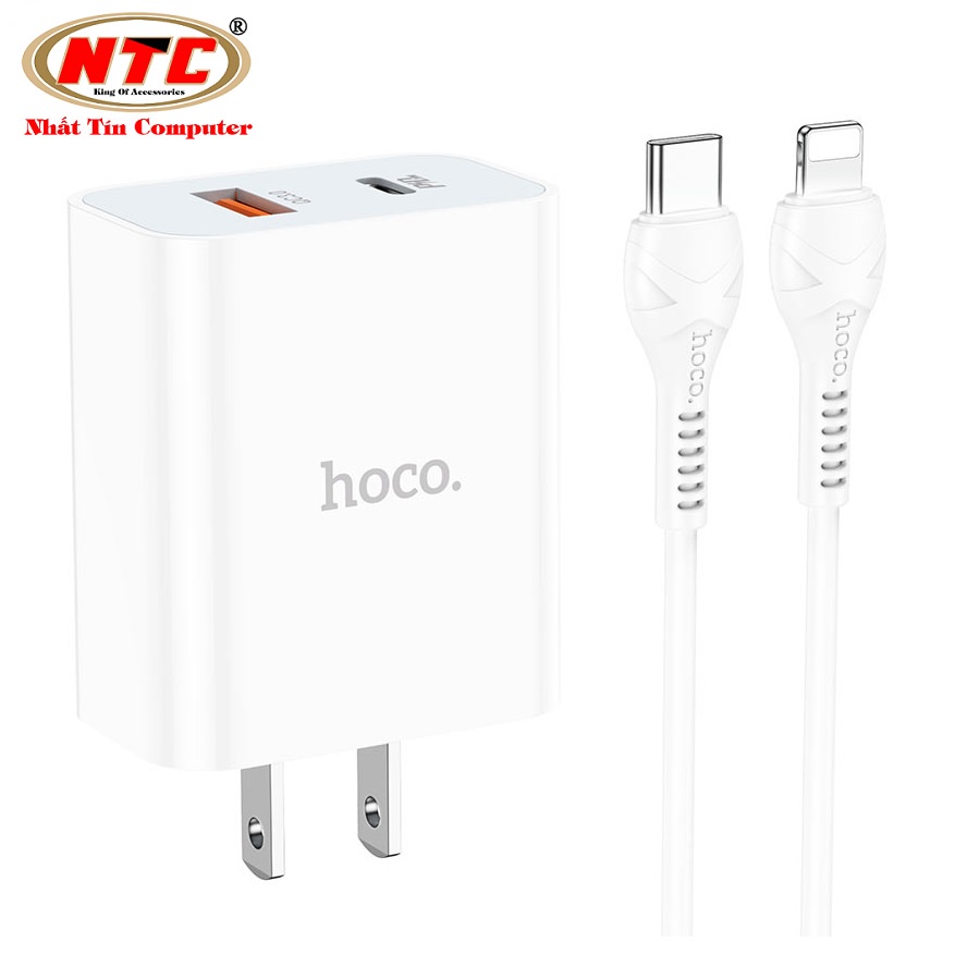 Bộ sạc Hoco C97 2 cổng USB QC 3.0 18W và TypeC PD 20W kèm cáp sạc TypeC to LN (Trắng) - Hãng phân phối