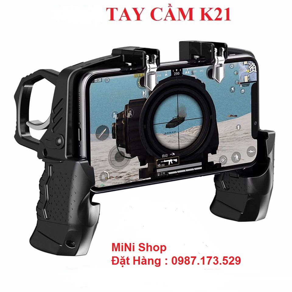 Tay cầm chơi game k21 - kèm nút bấm cho game PUBG, ROS, Free Fire..gắn điện thoại tiện lợi