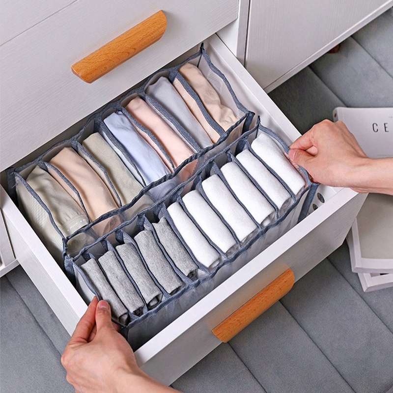 ộp đựng đồ lót quần áo khay giỏ vải chia ngăn chứa tất vớ đa năng dạng lưới tiện lợi có thể gấp gọn 88308