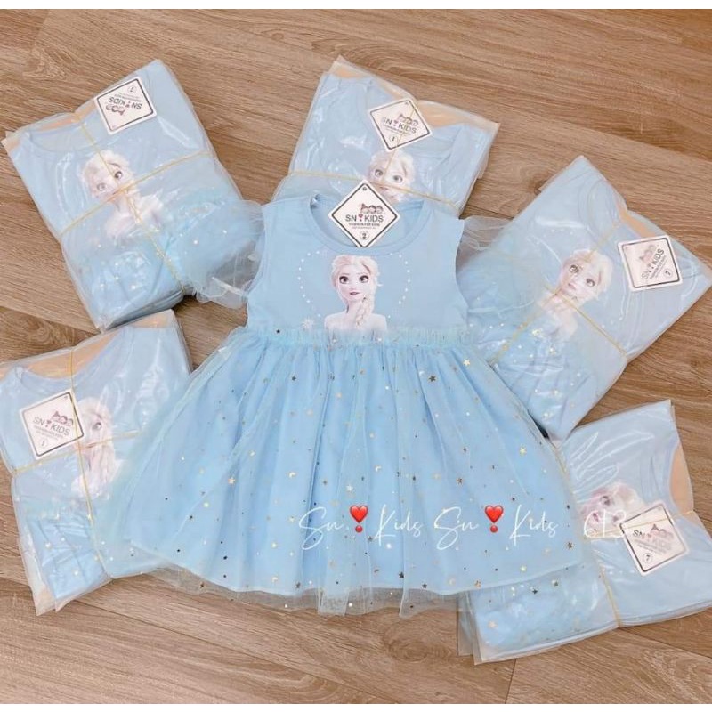 Váy xòe công chúa bé gái Elsa ren mềm chất đẹp mát