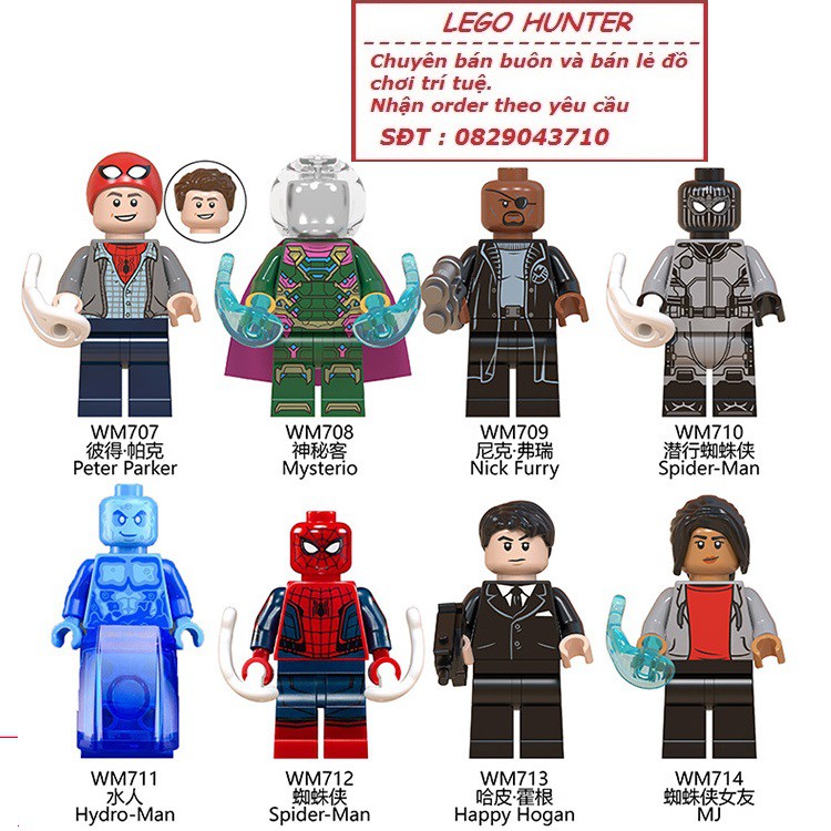 Lego Marvel Minifigures Spider-man : Far From Home nhân vật Người nhện MJ Nick Fury Mysterio happy Hogan Hydro-man WM