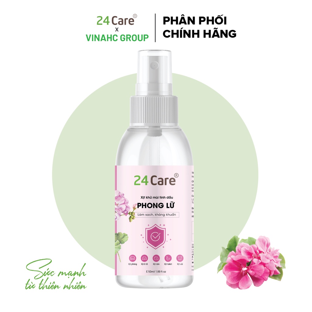 Xịt phòng tinh dầu Phong Lữ 24Care 50ml - kháng khuẩn, khử mùi hôi, đuổi muỗi, côn trùng