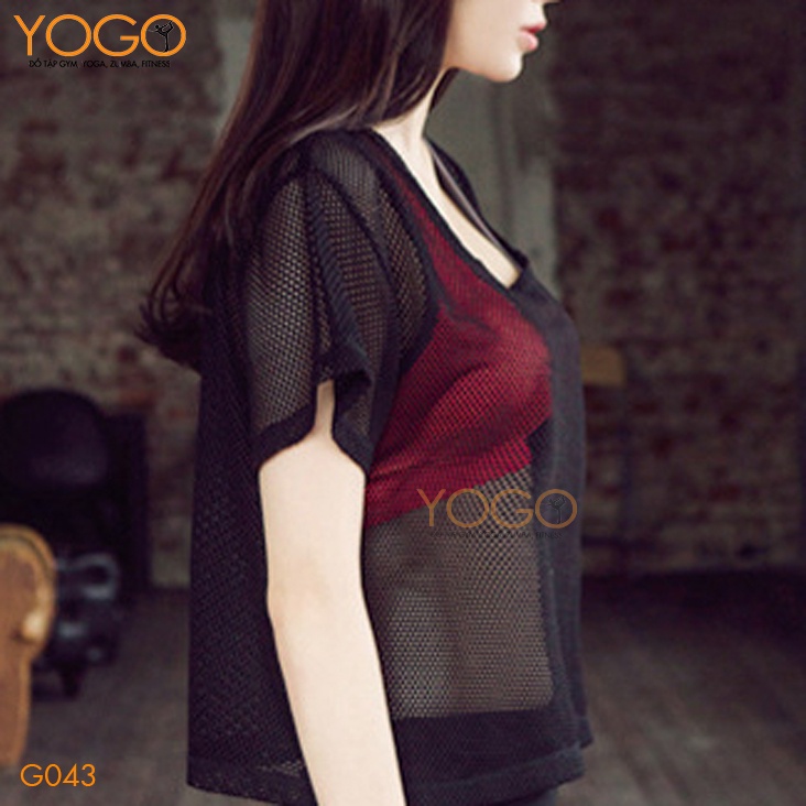 Áo lưới croptop thể thao form rộng thoáng mát kết hợp với áo bra tập gym yoga trẻ trung cá tính YOGO G043