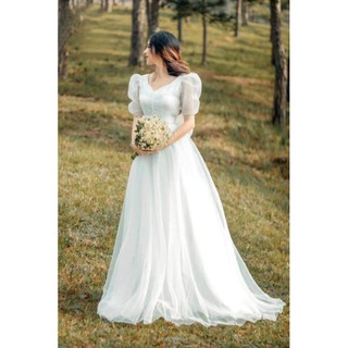 váy maxi trắng, váy cưới cô dâu