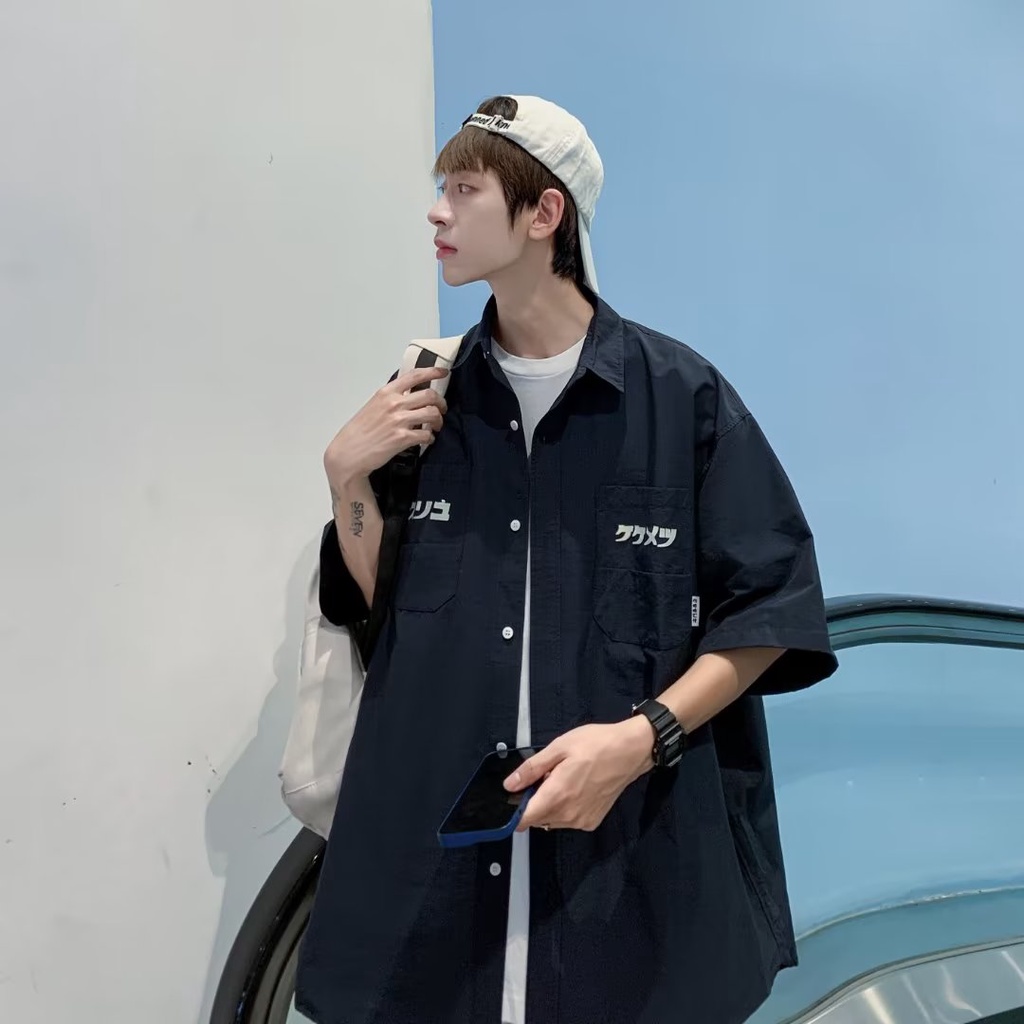 Áo Sơ Mi Tay Ngắn In Họa Tiết Phong Cách Nhật Bản Thời Trang Cho Nam unisex trẻ tuổi áo sơ mi cộc tay nam thời gian rảnh rỗi áo bigsize