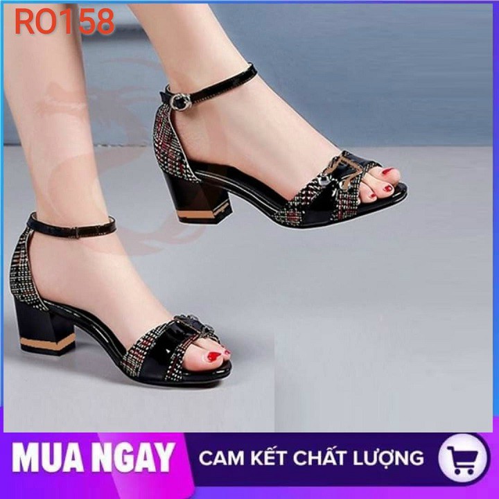 Giày cao gót nữ đẹp đế vuông 5cm màu đen hàng hiệu rosata ro158