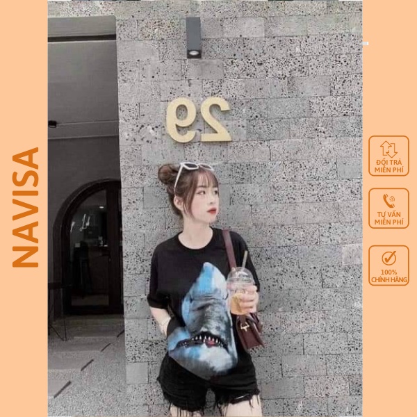 Áo thun nam nữ unisex form rộng tay lỡ in hình cá cổ tròn NAVISA AT298
