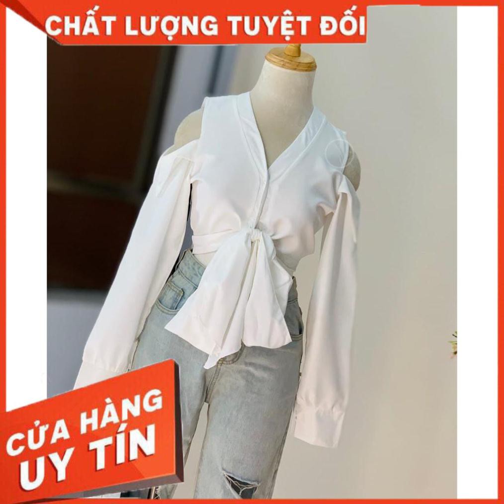 [SANG TRỌNG] -  Áo Sơ Mi Khoét Hở Vai Thắt Dây Eo Chất Lụa Mịn Mát Thích Hợp Mặc Đi Tiệc Đi Chơi Đi Dạo