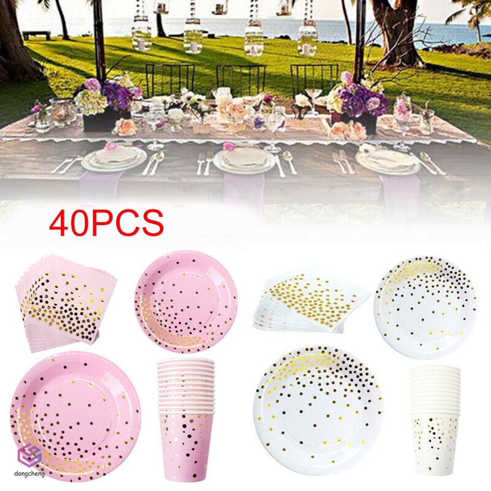 Bộ 40 cốc/ đĩa giấy dùng 1 lần dùng trang trí tiệc cưới/ sinh nhật