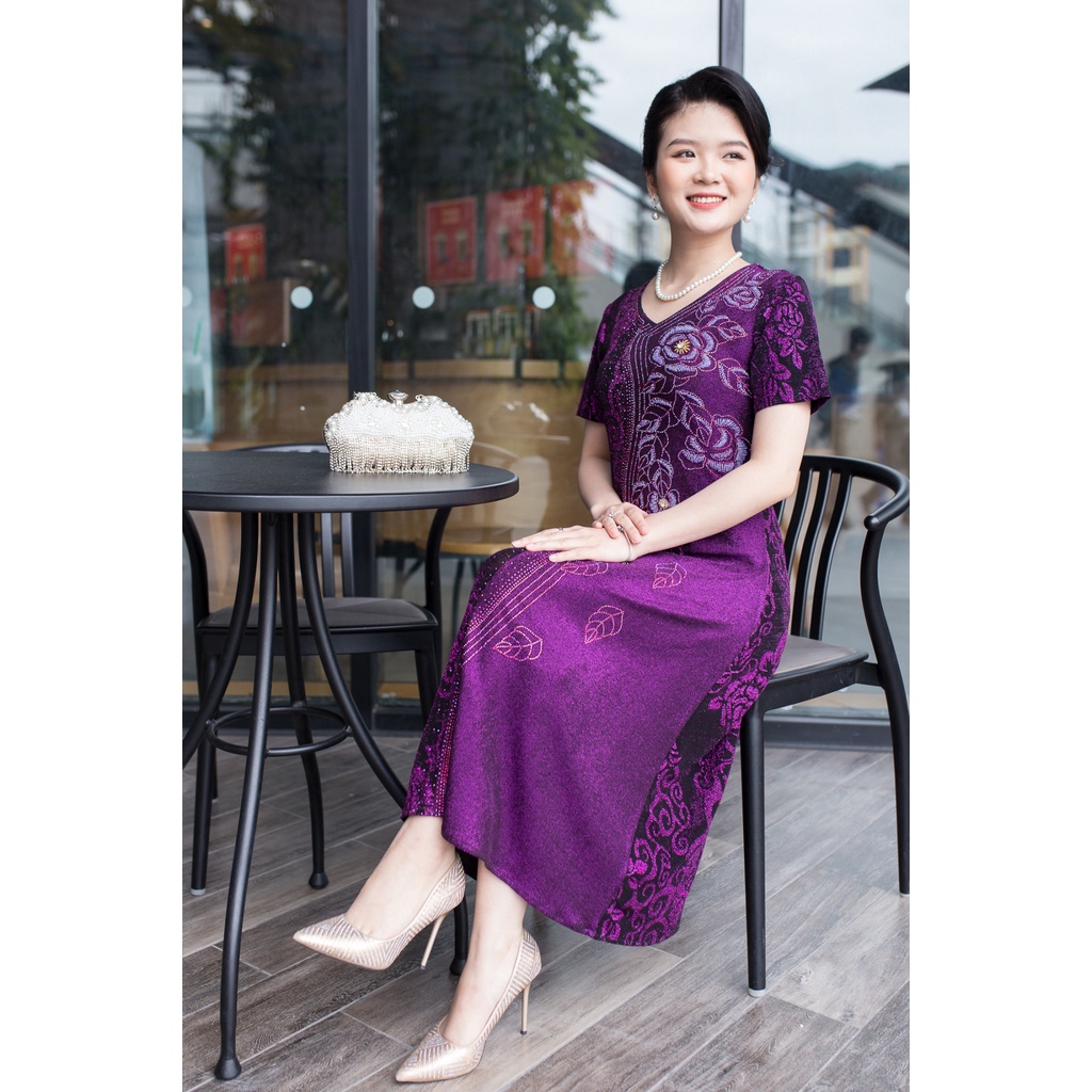 Váy đầm trung niên Ladyshop thời trang nữ đi tiệc sang trọng lấp lánh kết hoa dây cao cấp TK698 | BigBuy360 - bigbuy360.vn