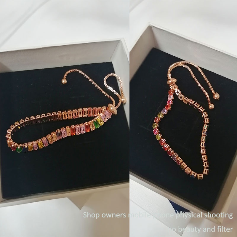 Vòng tay đính đá Zircon nhiều màu sắc có thể điều chỉnh kích cỡ