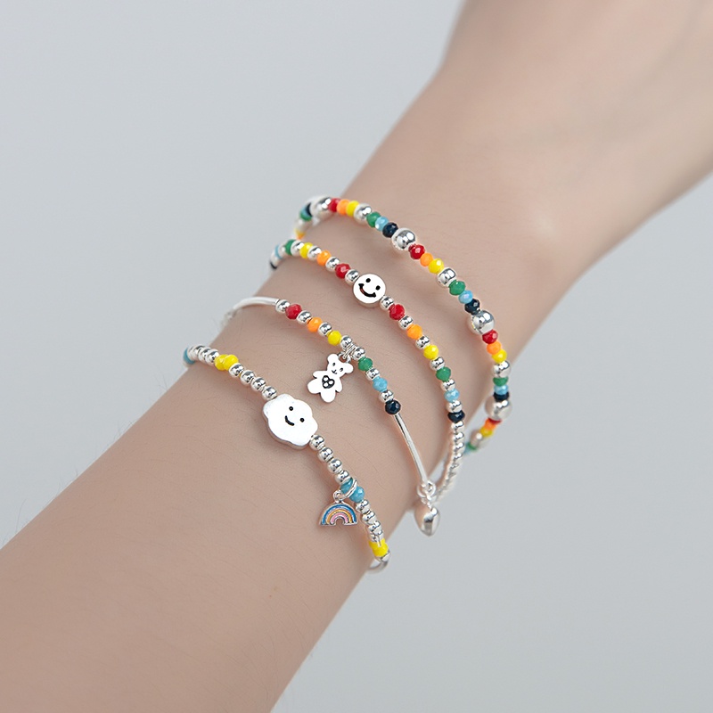 S925 silver multicolored Korean style beaded bracelet for women | BigBuy360 - bigbuy360.vn