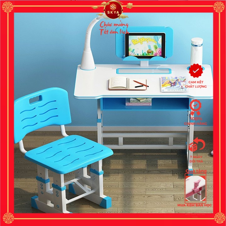 ✺♣◆Bộ bàn ghế học sinh SKYA K101 thông minh cho bé màu xanh chống gù cận có giá để sách và ipad tiện lợi