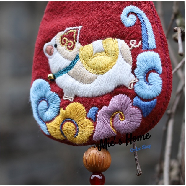 Gói Nguyên Liệu tự Thêu Tay - DIY Túi Thơm May Mắn Treo ô tô - Con giáp Bản mệnh Bình An - Móc khóa - Mie Handmade
