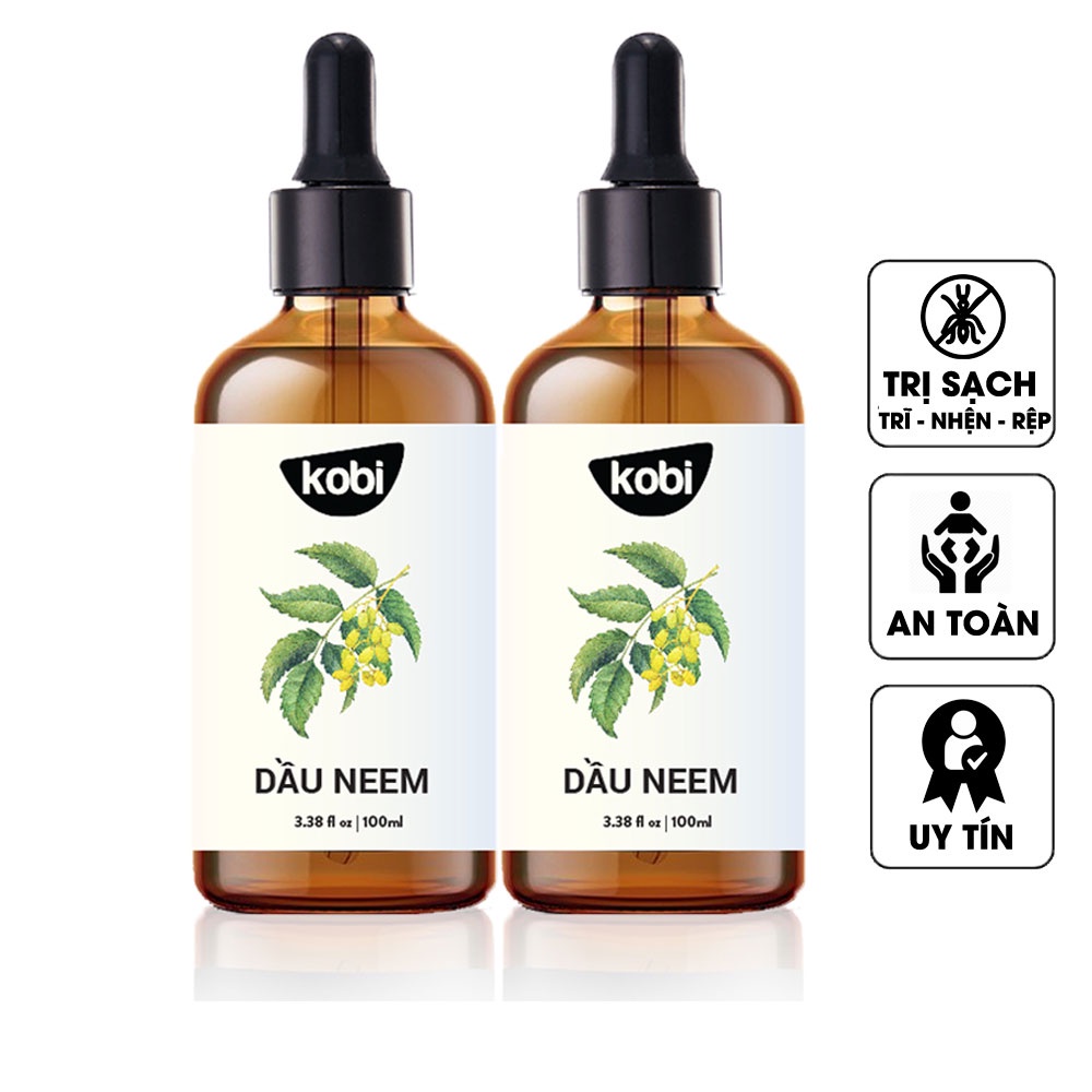 Dầu neem oil Kobi hữu cơ, nguyên chất, diệt bọ trĩ, nhện đỏ, rệp, sâu, bảo vệ hoa hồng, hoa lan, ép lạnh -2 chai 100ml