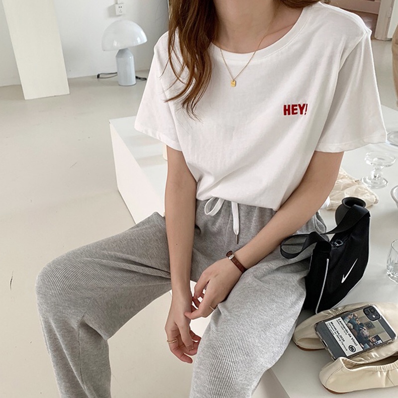 Áo thun IELGY tay ngắn dáng rộng thêu họa tiết size lớn phong cách Hàn Quốc thời trang cho nữ