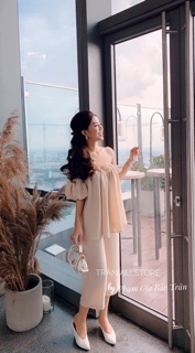 Bộ trễ vai 2 màu đen trắng