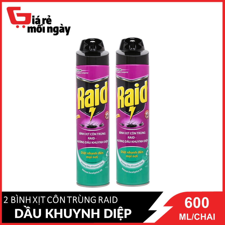 Combo 2 Bình xịt côn trùng Raid Hương Dầu Khuynh Diệp 600ml