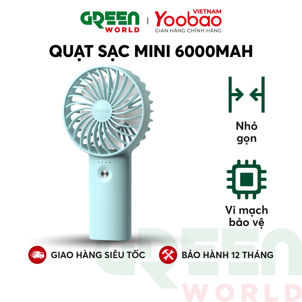 Quạt sạc tích điện mini cầm tay có thể đặt bàn Yoobao F3 6000/3000mAh có thể chạy 32 giờ liên tục - Chính Hãng Yoobao