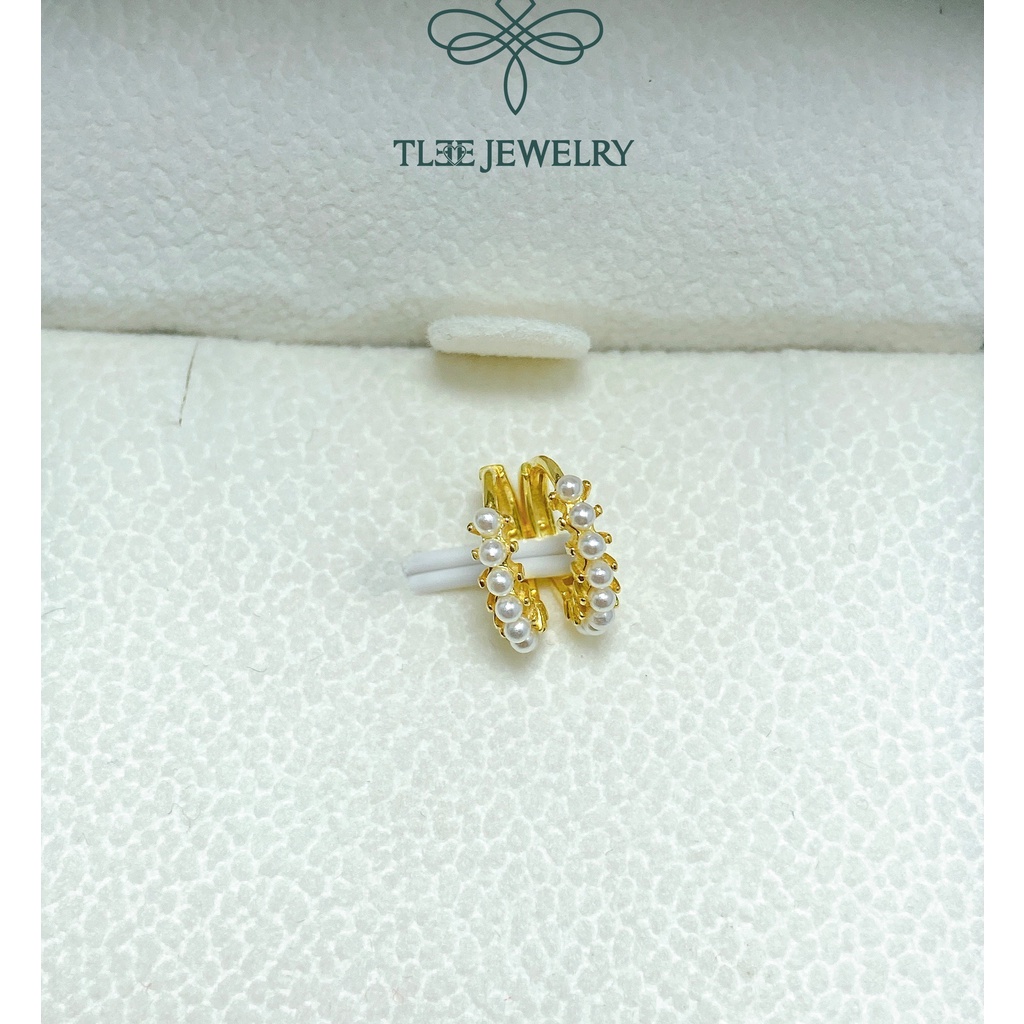 Khuyên bạc nữ TLEE tròn viền gắn ngọc trai nhân tạo mini nữ tính TleeJewelry