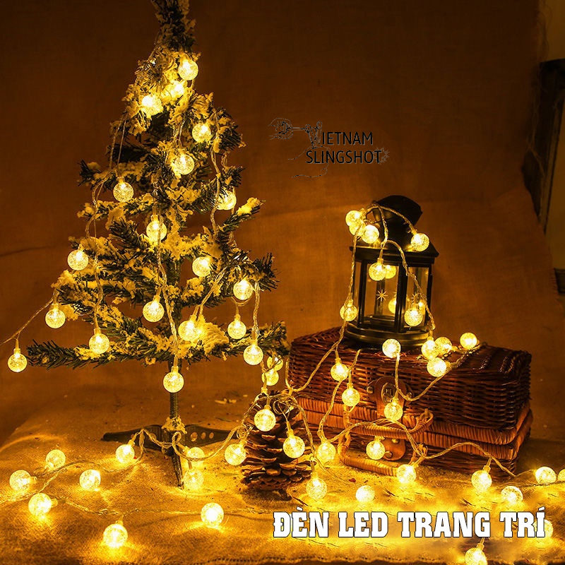 Đèn LED trang trí dây bóng tròn vàng ấm không nháy dùng pin tiện lợi, dùng đi du lịch cắm trại dã ngoại tiện lợi-DCP7