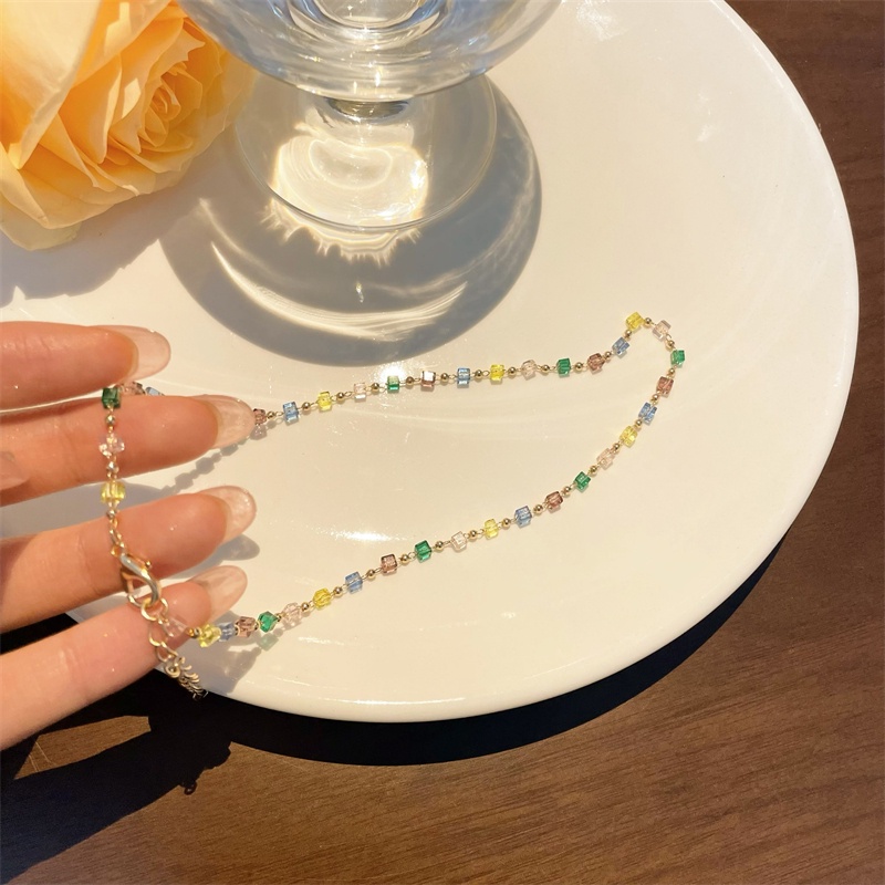 Vòng Cổ Đính Đá Pha Lê Nhiều Màu Sắc Phong Cách Thời Trang Đơn Giản