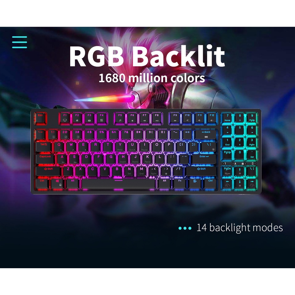 Bàn phím cơ không dây Royal Kludge RK92 NEW HOTSWAP, Led RGB, Type C, Bluetooth 5.0, Wireless 2.4G - CHÍNH HÃNG