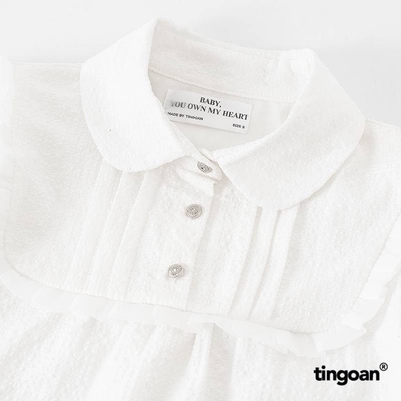 TINGOAN® - Áo somi crop lửng babydoll với chi tiết tay dài bồng 2 nấc trắng tingoan PASTEL MIMI SHIRT/WH