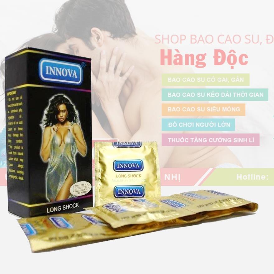 Bao cao su kéo dài thời gian quan hệ gai gân Inova đen-hộp 12c